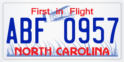 NC license plate ABF0957