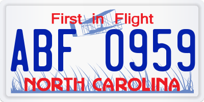 NC license plate ABF0959