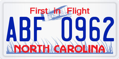 NC license plate ABF0962