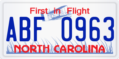 NC license plate ABF0963