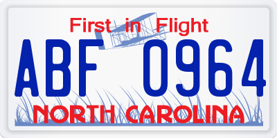 NC license plate ABF0964