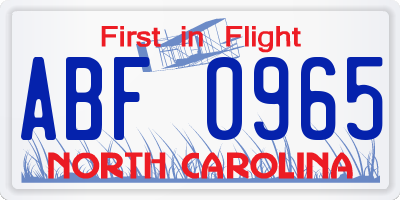 NC license plate ABF0965