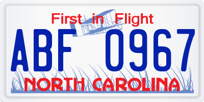 NC license plate ABF0967