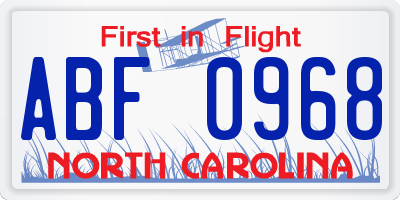NC license plate ABF0968