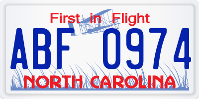 NC license plate ABF0974