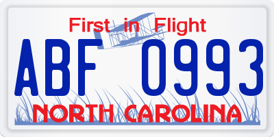 NC license plate ABF0993