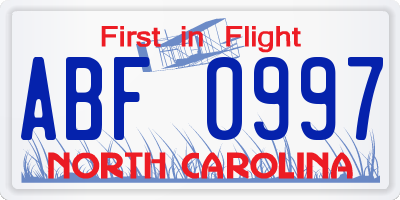 NC license plate ABF0997