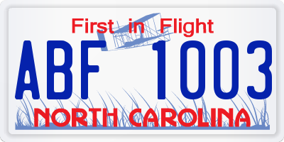 NC license plate ABF1003
