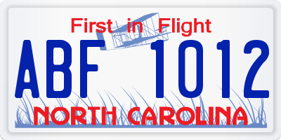 NC license plate ABF1012