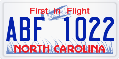 NC license plate ABF1022