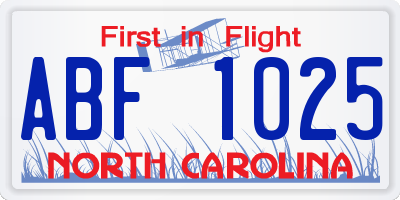 NC license plate ABF1025