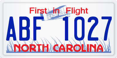 NC license plate ABF1027