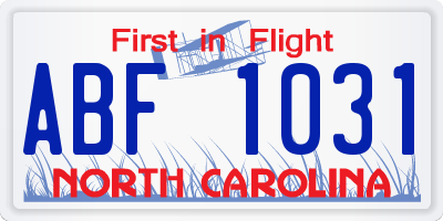 NC license plate ABF1031
