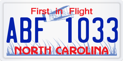 NC license plate ABF1033