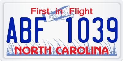 NC license plate ABF1039