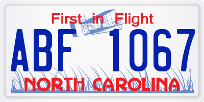 NC license plate ABF1067