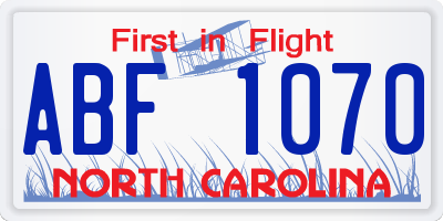 NC license plate ABF1070