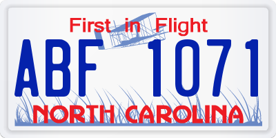 NC license plate ABF1071