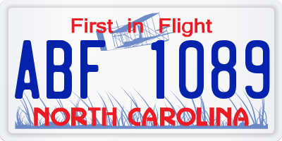 NC license plate ABF1089