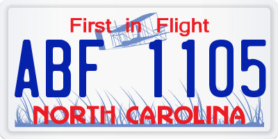 NC license plate ABF1105