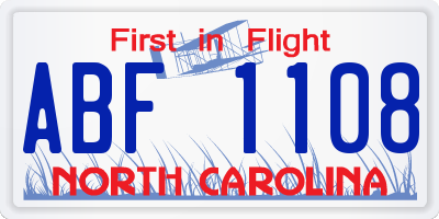 NC license plate ABF1108