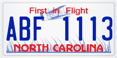 NC license plate ABF1113