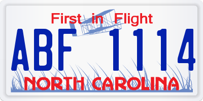 NC license plate ABF1114
