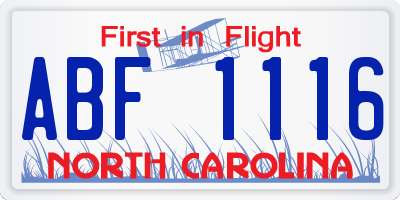 NC license plate ABF1116