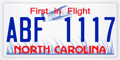 NC license plate ABF1117