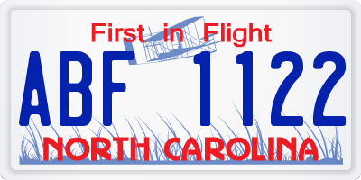 NC license plate ABF1122