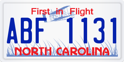 NC license plate ABF1131