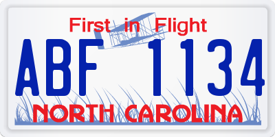 NC license plate ABF1134