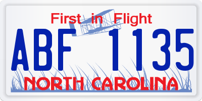 NC license plate ABF1135