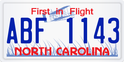 NC license plate ABF1143