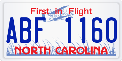 NC license plate ABF1160
