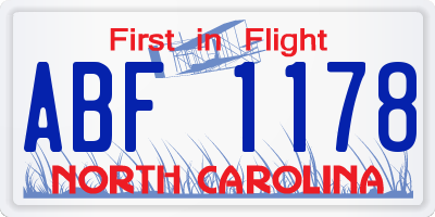 NC license plate ABF1178