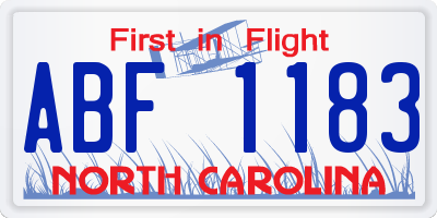 NC license plate ABF1183