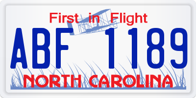 NC license plate ABF1189