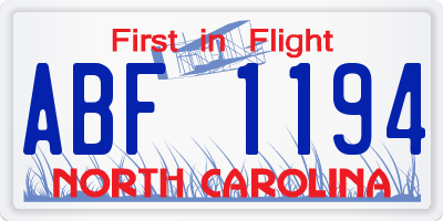 NC license plate ABF1194