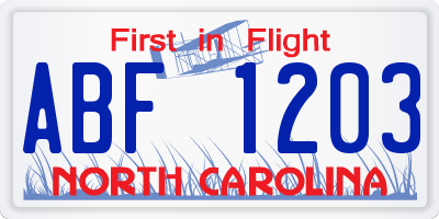 NC license plate ABF1203