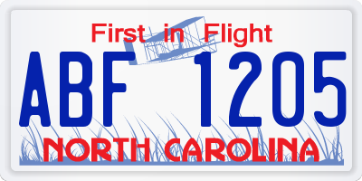 NC license plate ABF1205