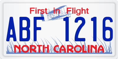NC license plate ABF1216