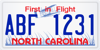 NC license plate ABF1231