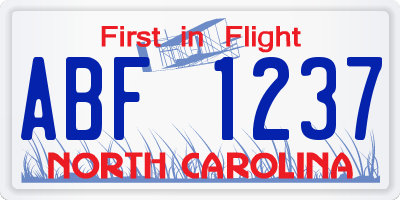 NC license plate ABF1237