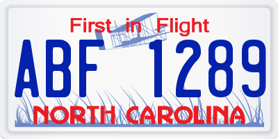 NC license plate ABF1289