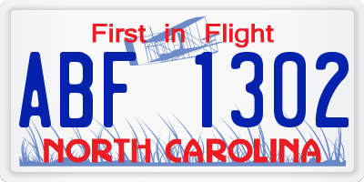 NC license plate ABF1302