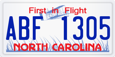 NC license plate ABF1305