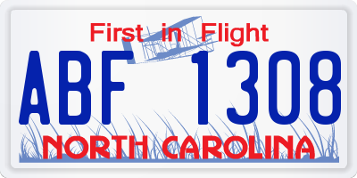 NC license plate ABF1308