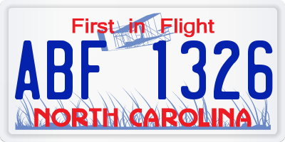 NC license plate ABF1326