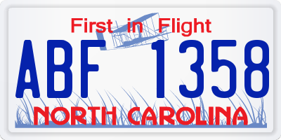 NC license plate ABF1358